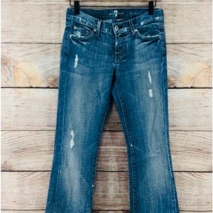 7 For All Mankind distressed low rise bootcut jeans